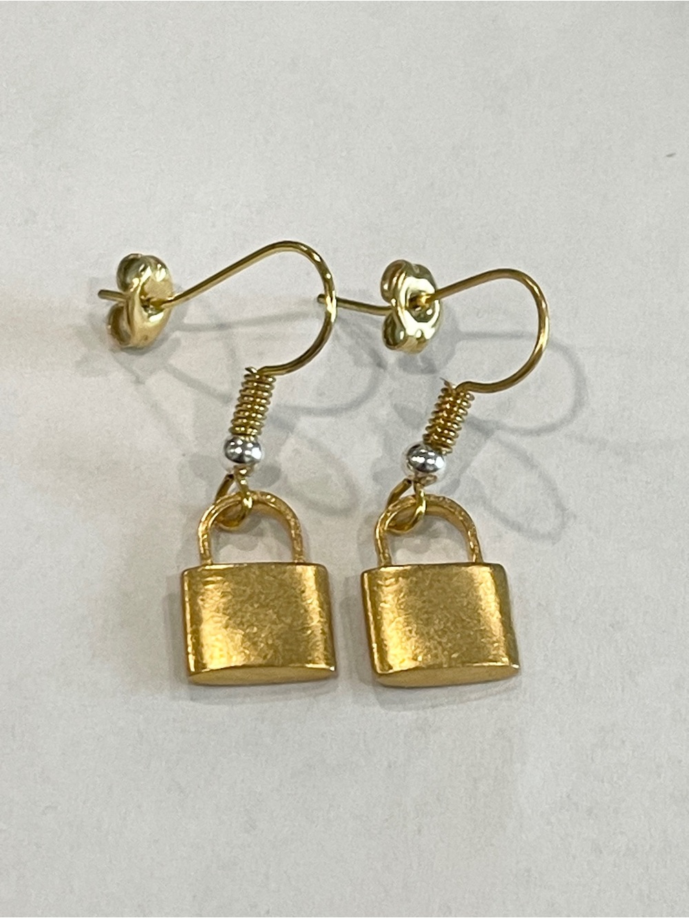 Gold Padlock Drop Earrings Two Tone Nickel Free Hook Womens Fashion Jewelry New